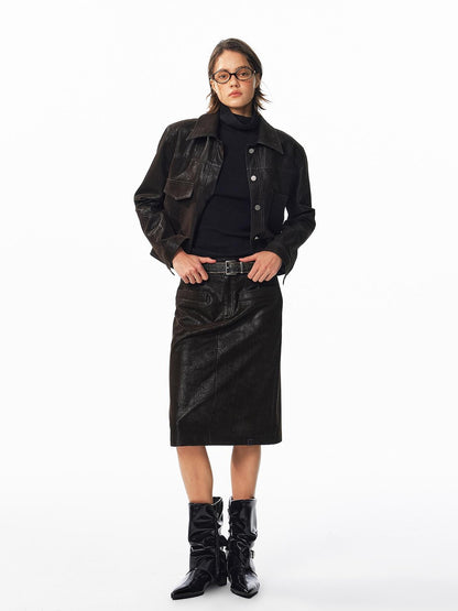 ALINNV Washed Suede High Waist Pencil Women&