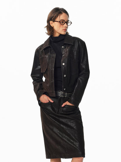 ALINNV Washed Suede High Waist Pencil Women&