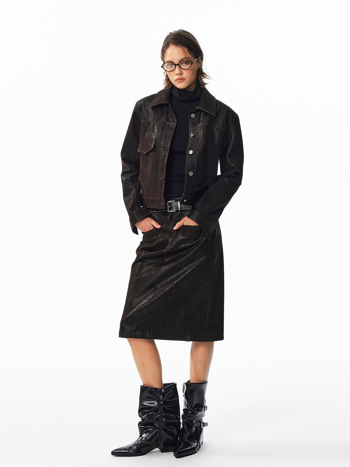 ALINNV Washed Suede High Waist Pencil Women&