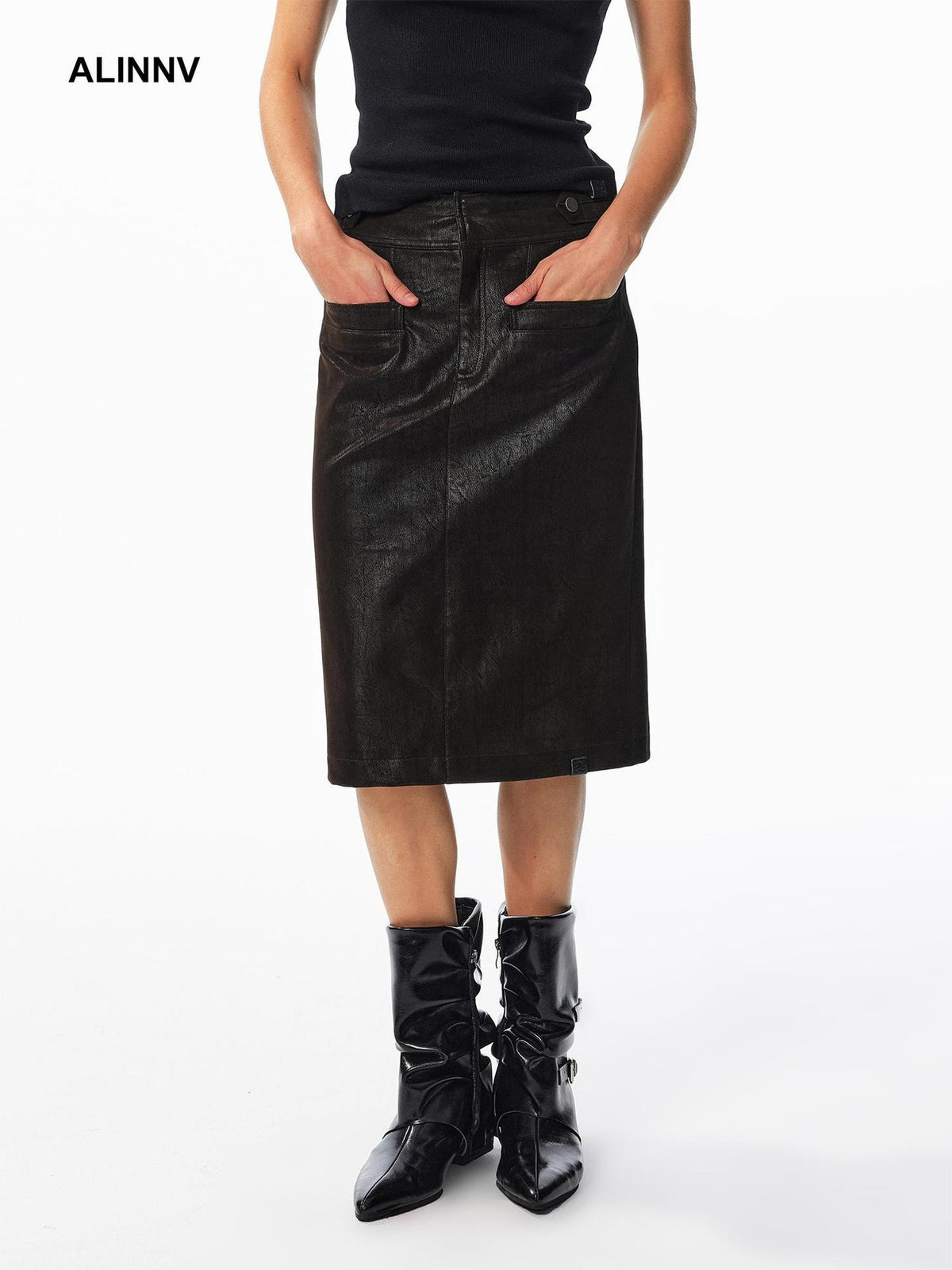 ALINNV Washed Suede High Waist Pencil Women&
