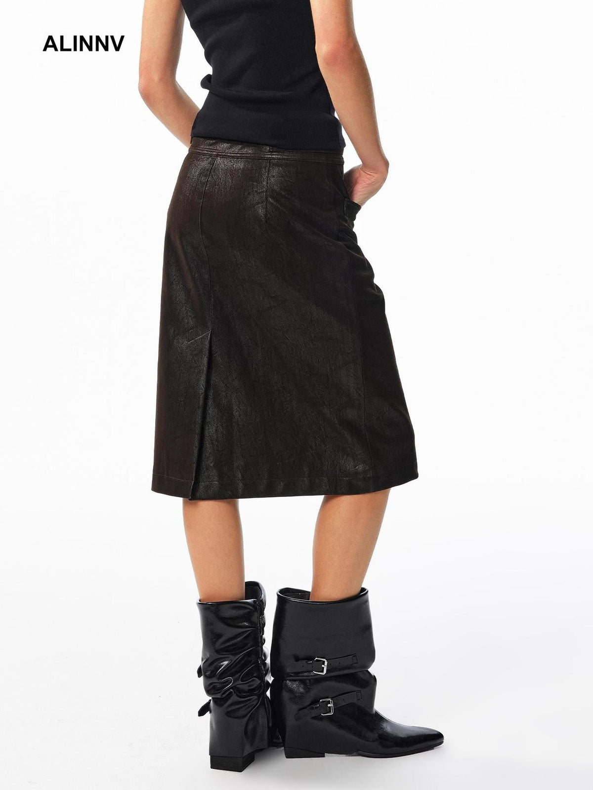 ALINNV Washed Suede High Waist Pencil Women&