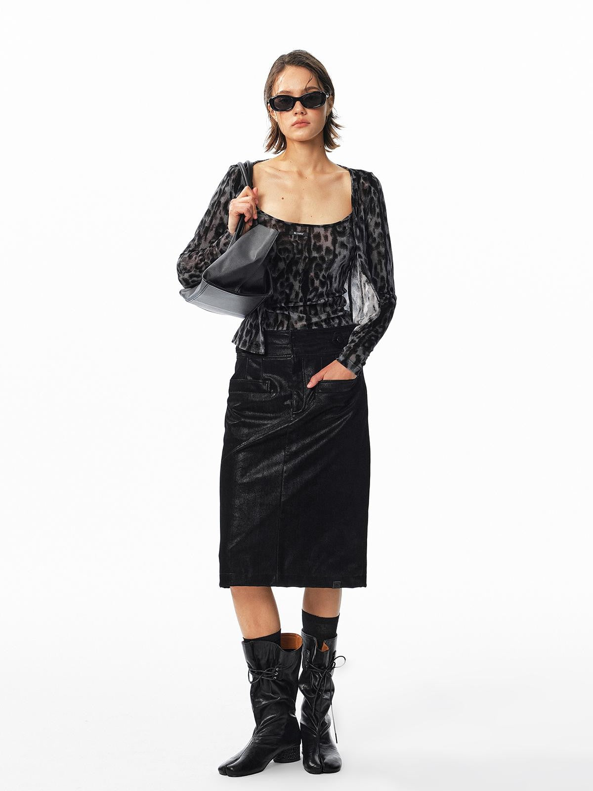 ALINNV Washed Suede High Waist Pencil Women&