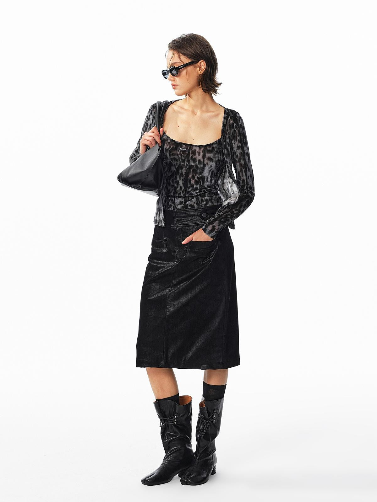 ALINNV Washed Suede High Waist Pencil Women&