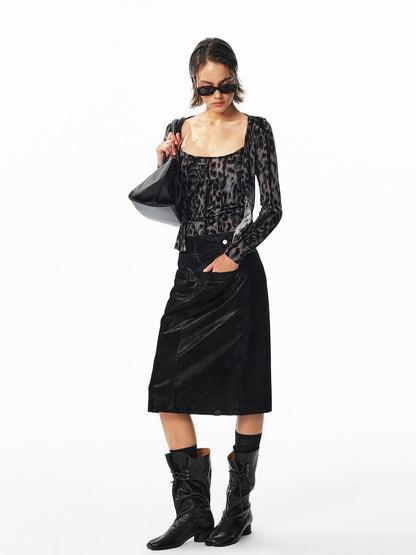 ALINNV Washed Suede High Waist Pencil Women&