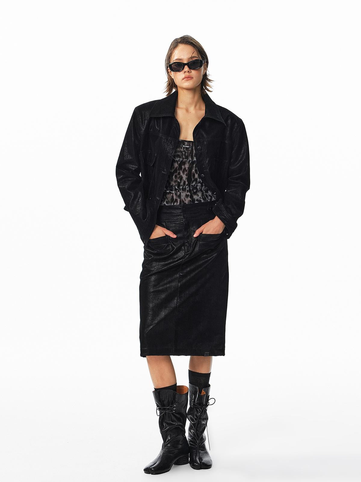 ALINNV Washed Suede High Waist Pencil Women&