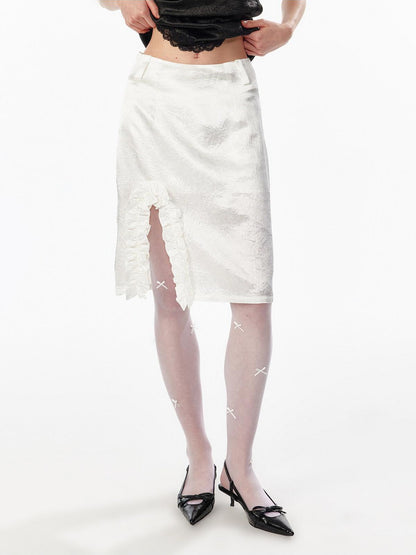 ALINNV White Lace Ruffle Hem Lined Women&