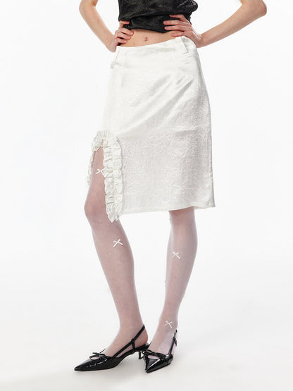ALINNV White Lace Ruffle Hem Lined Women&