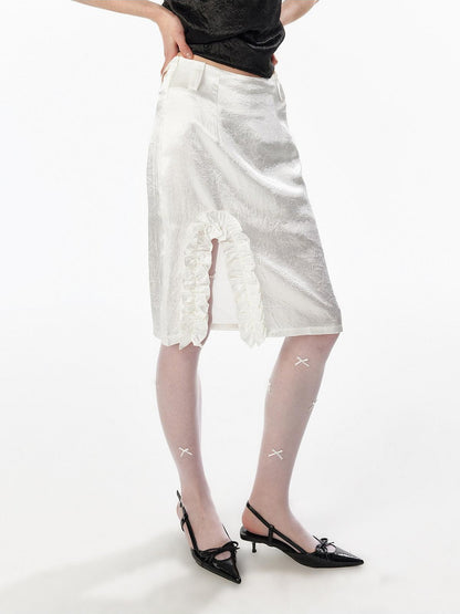 ALINNV White Lace Ruffle Hem Lined Women&