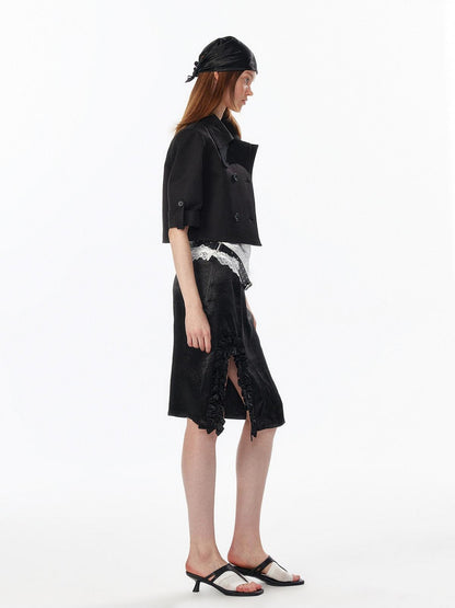 ALINNV White Lace Ruffle Hem Lined Women&