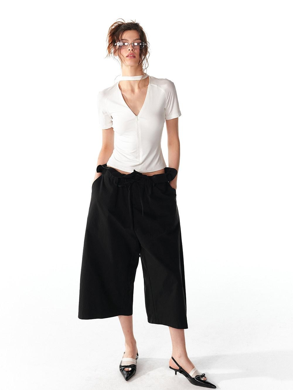 ALINNV White Lace Trim Tie Relaxed Casual Commuter Women&