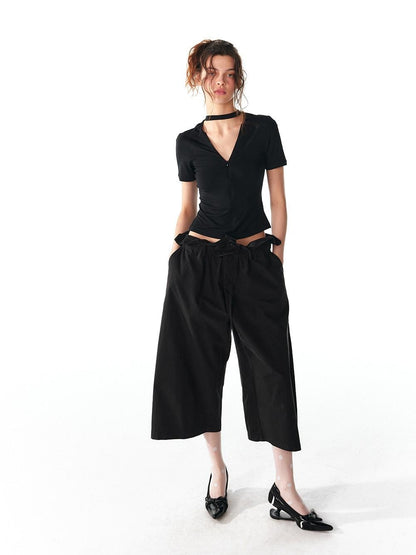 ALINNV White Lace Trim Tie Relaxed Casual Commuter Women&