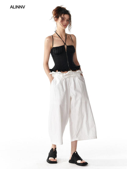 ALINNV White Lace Trim Tie Relaxed Casual Commuter Women&