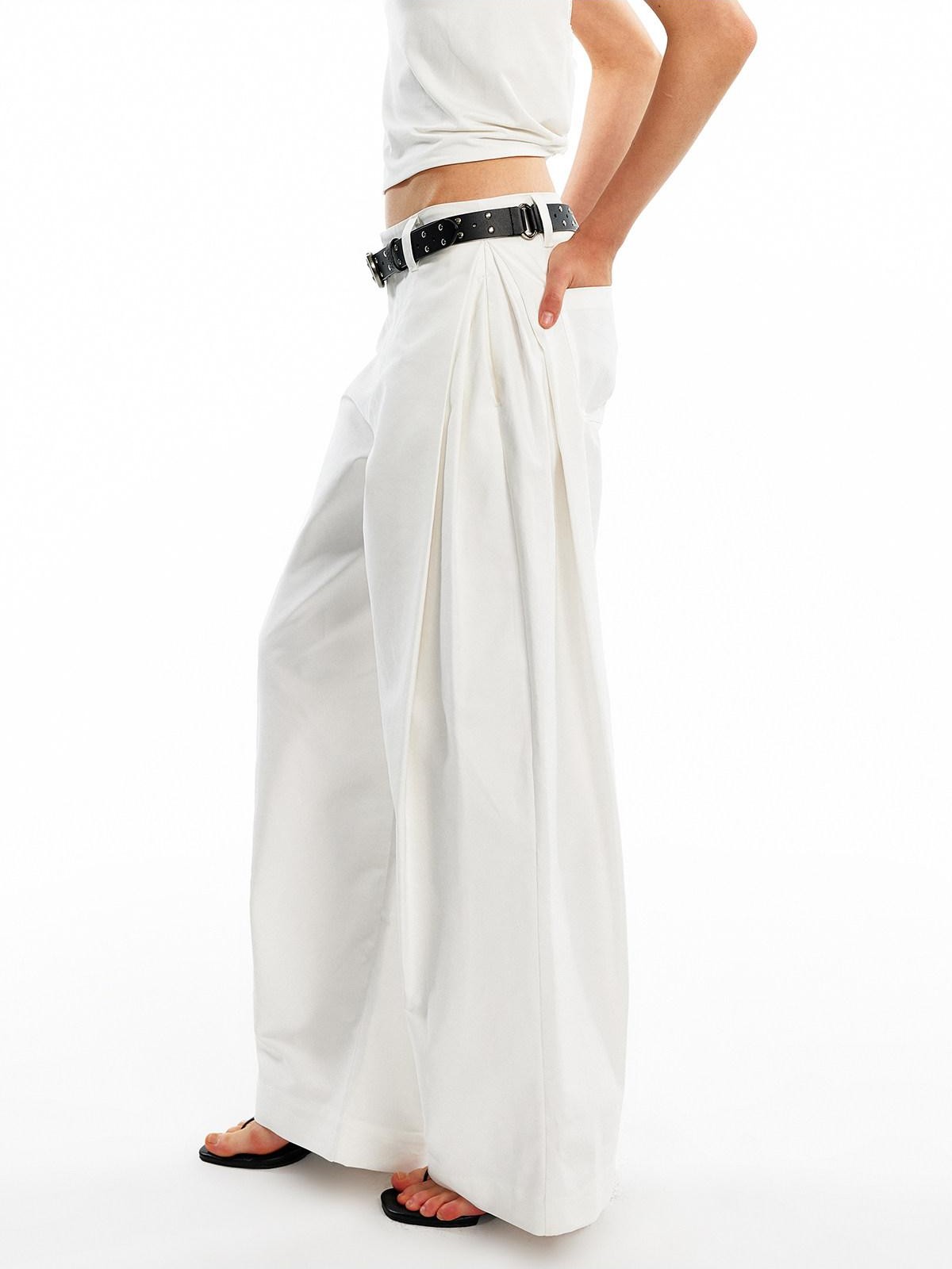 ALINNV White Pleated High Thread Count Curved Hem Women&