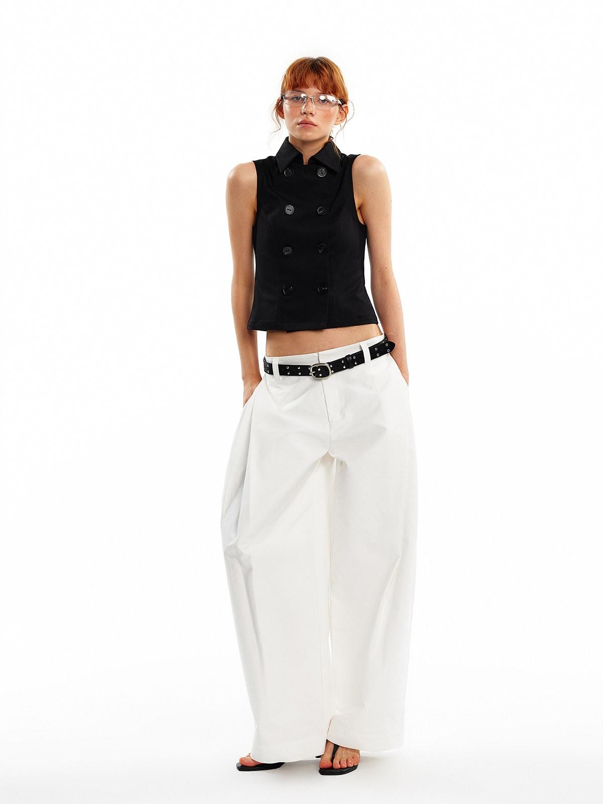 ALINNV White Pleated High Thread Count Curved Hem Women&