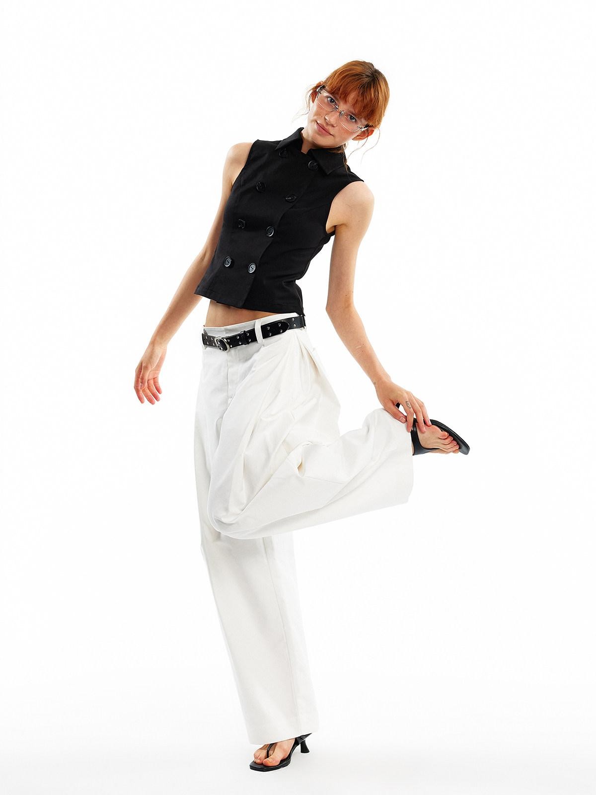 ALINNV White Pleated High Thread Count Curved Hem Women&