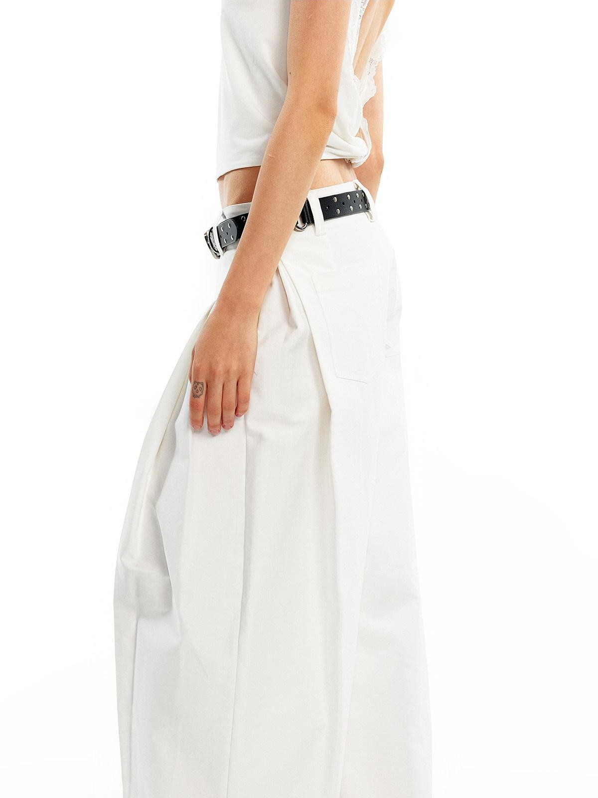 ALINNV White Pleated High Thread Count Curved Hem Women&