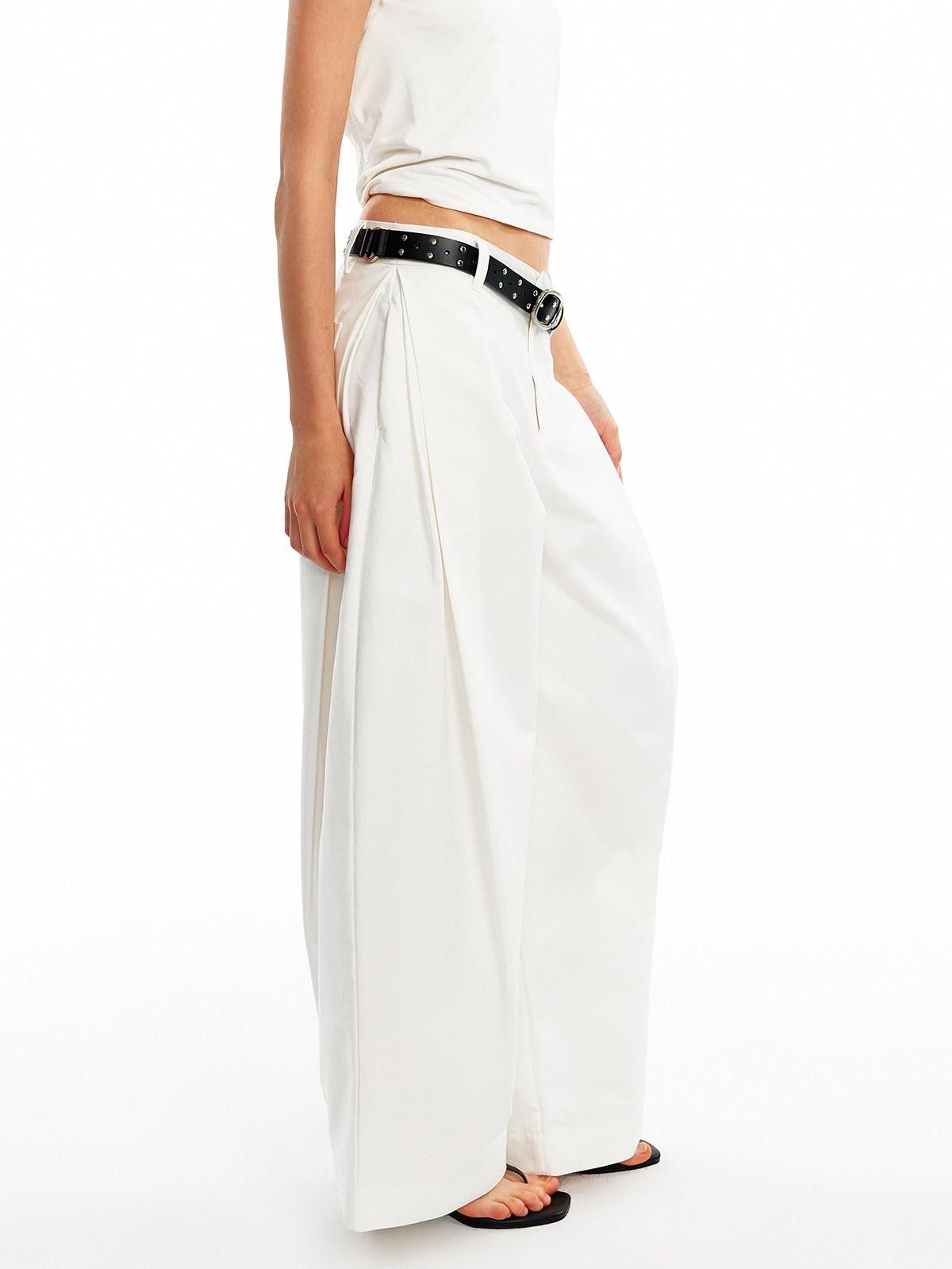 ALINNV White Pleated High Thread Count Curved Hem Women&