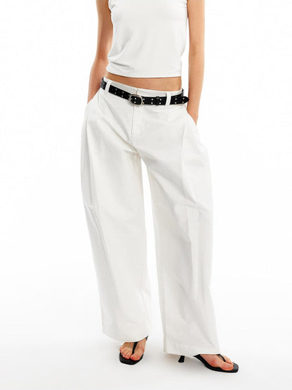ALINNV White Pleated High Thread Count Curved Hem Women&