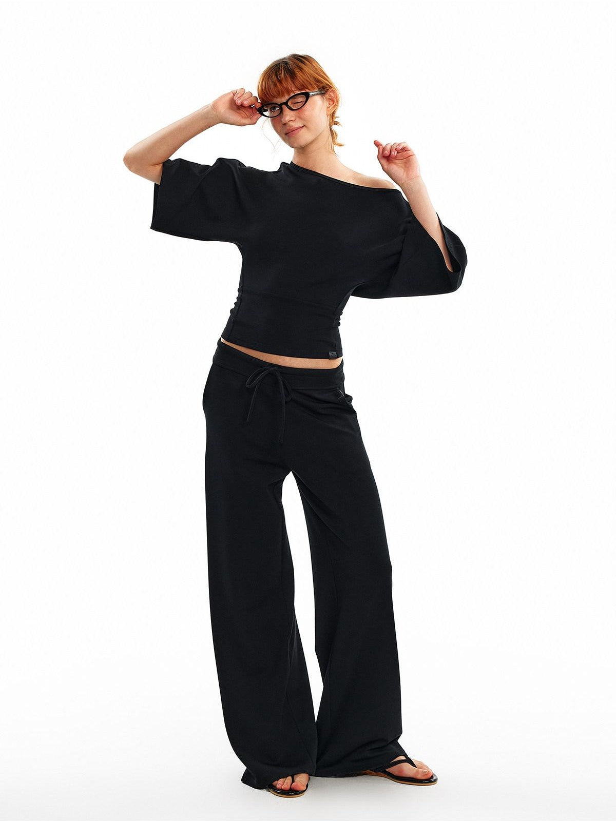 ALINNV Wide Sleeve Cinched Waist Loose Fit Women&