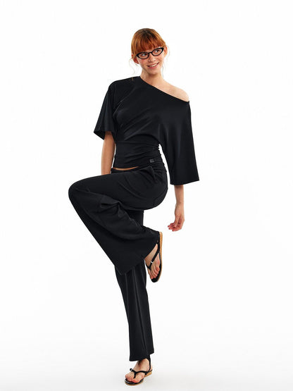 ALINNV Wide Sleeve Cinched Waist Loose Fit Women&