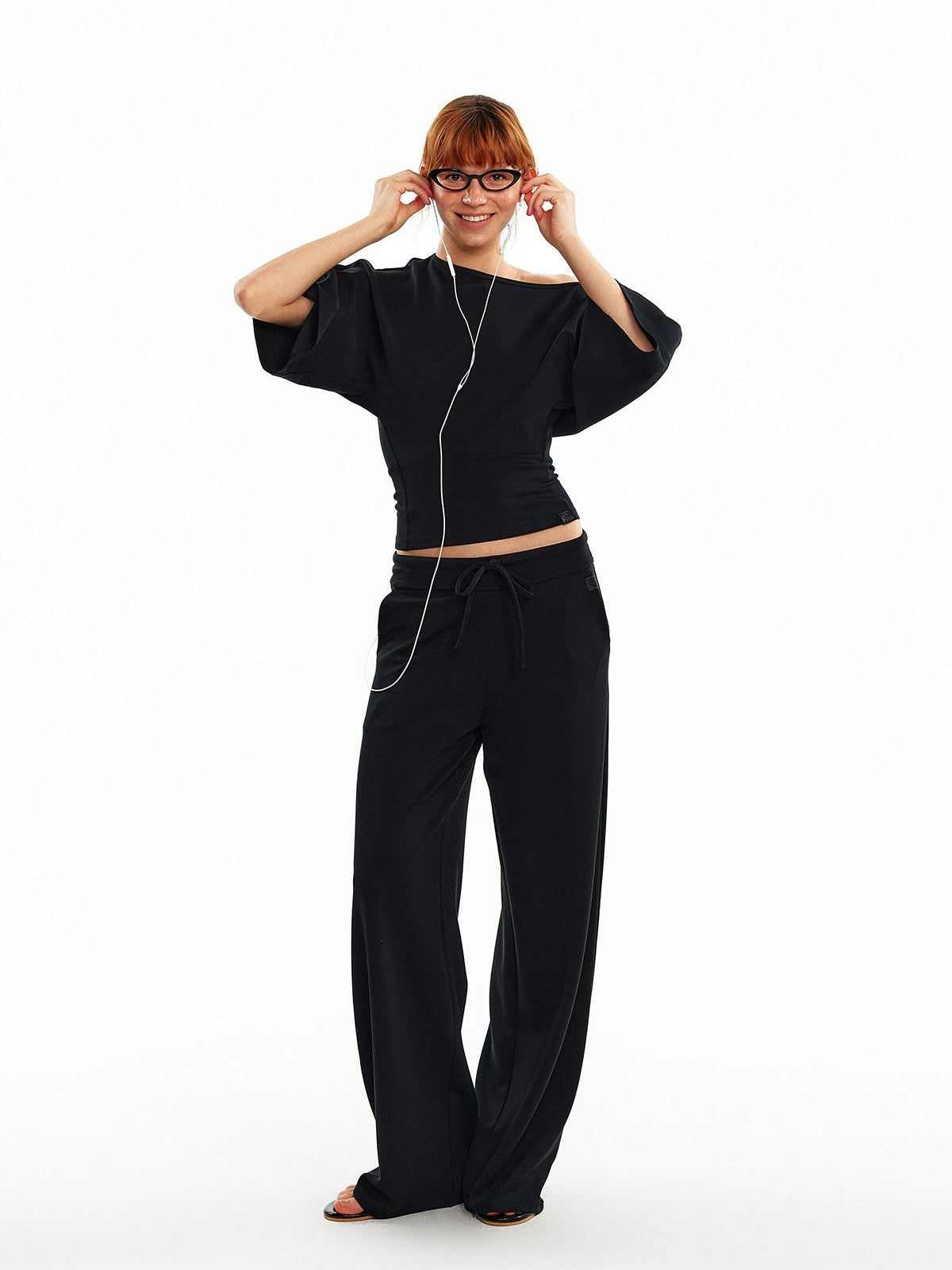 ALINNV Wide Sleeve Cinched Waist Loose Fit Women&