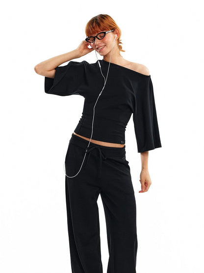 ALINNV Wide Sleeve Cinched Waist Loose Fit Women&