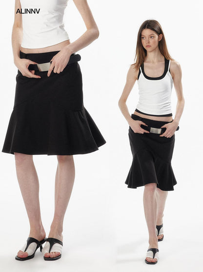 ALINNV Wide Waist Fishtail Back Zipper Lined Women&