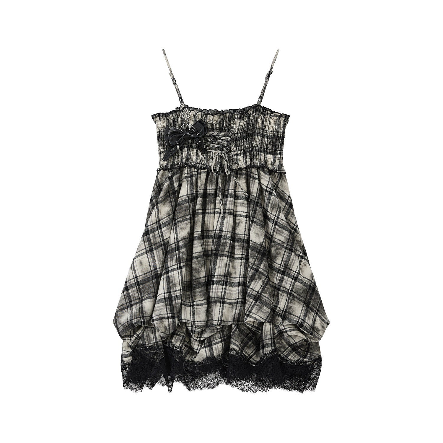 ALL iN plan 100% Cotton Tie Dye Pleated Puff Sleeveless Japanese Black Slip Midi Dresses