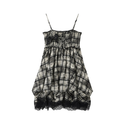 ALL iN plan 100% Cotton Tie Dye Pleated Puff Sleeveless Japanese Black Slip Midi Dresses