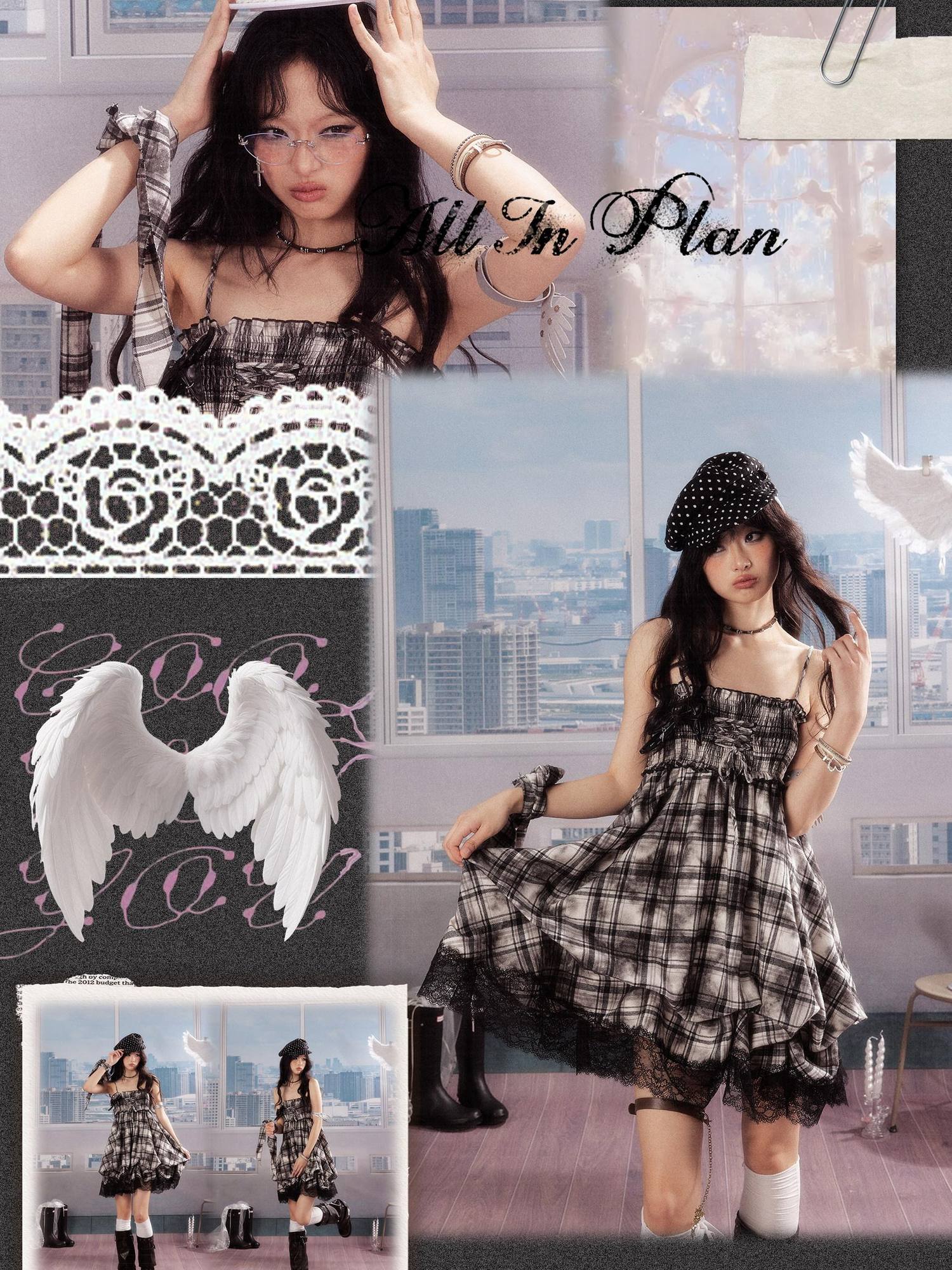 ALL iN plan 100% Cotton Tie Dye Pleated Puff Sleeveless Japanese Black Slip Midi Dresses