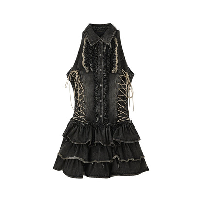 ALL iN plan 100 Percent Cotton Sleeveless Slim Fit Puff Skirt Black Casual Mini Dresses