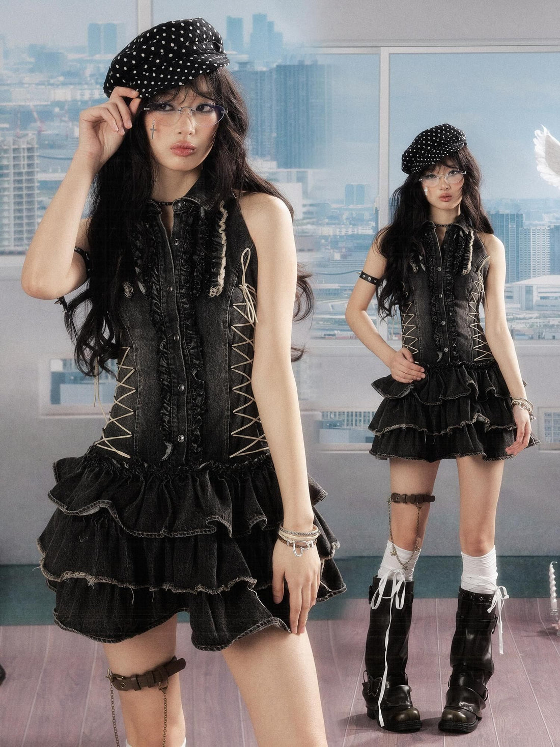 ALL iN plan 100 Percent Cotton Sleeveless Slim Fit Puff Skirt Black Casual Mini Dresses