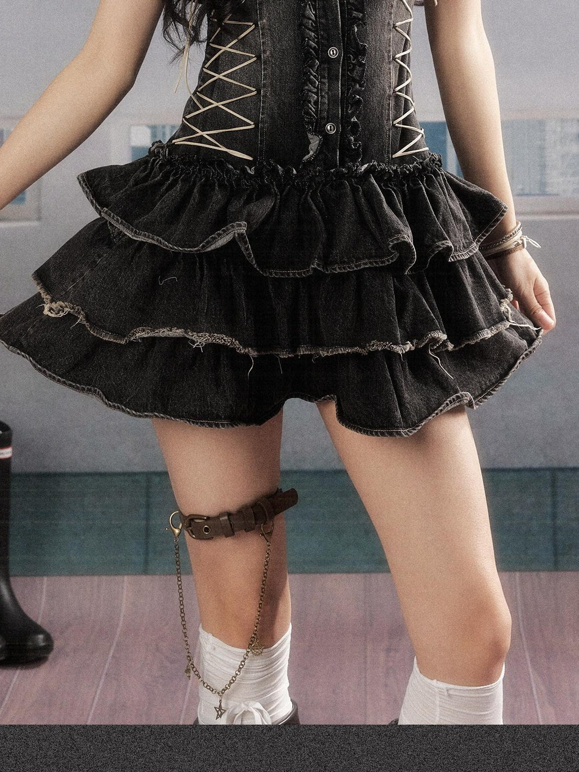 ALL iN plan 100 Percent Cotton Sleeveless Slim Fit Puff Skirt Black Casual Mini Dresses