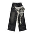 ALL iN plan 3D Embellished Casual Natural Waist Washed Denim Black Stretch Wide-Leg Jeans