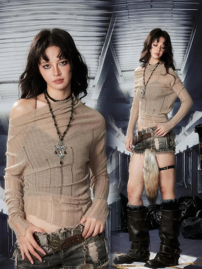 ALL iN plan Acid Etched Riot Knit Top T-shirt