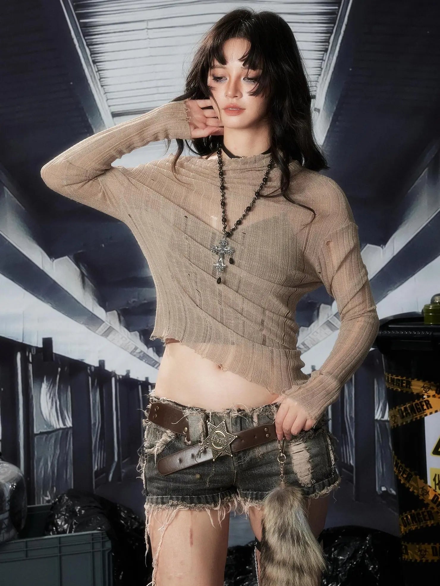 ALL iN plan Acid Etched Riot Knit Top T-shirt