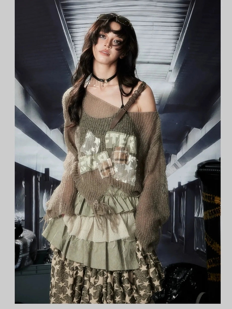 ALL iN plan Acid Riot Distressed Knit Sweater Sweater