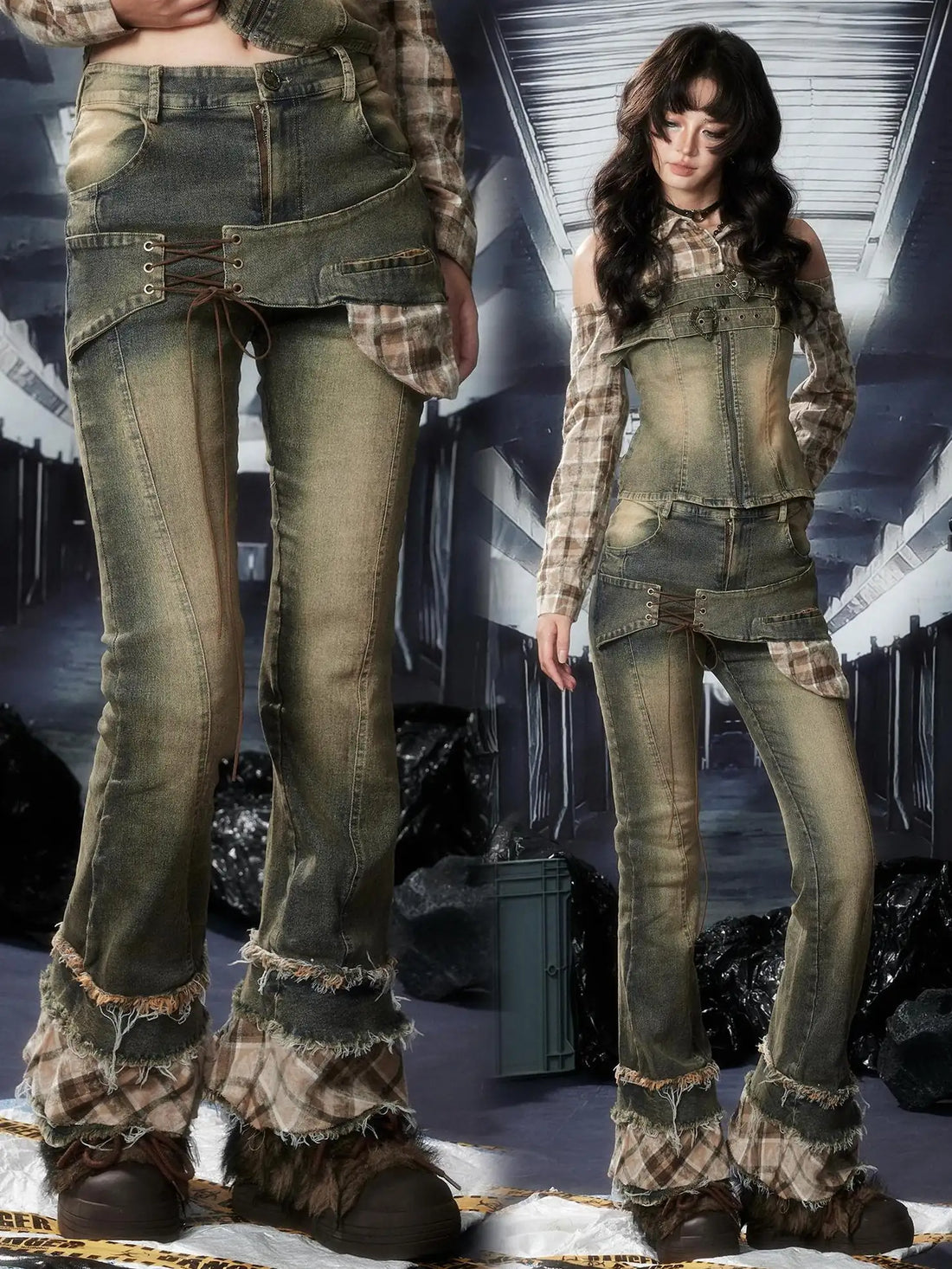 ALL iN plan Acid Riot Distressed Patchwork Flared Jeans Jeans