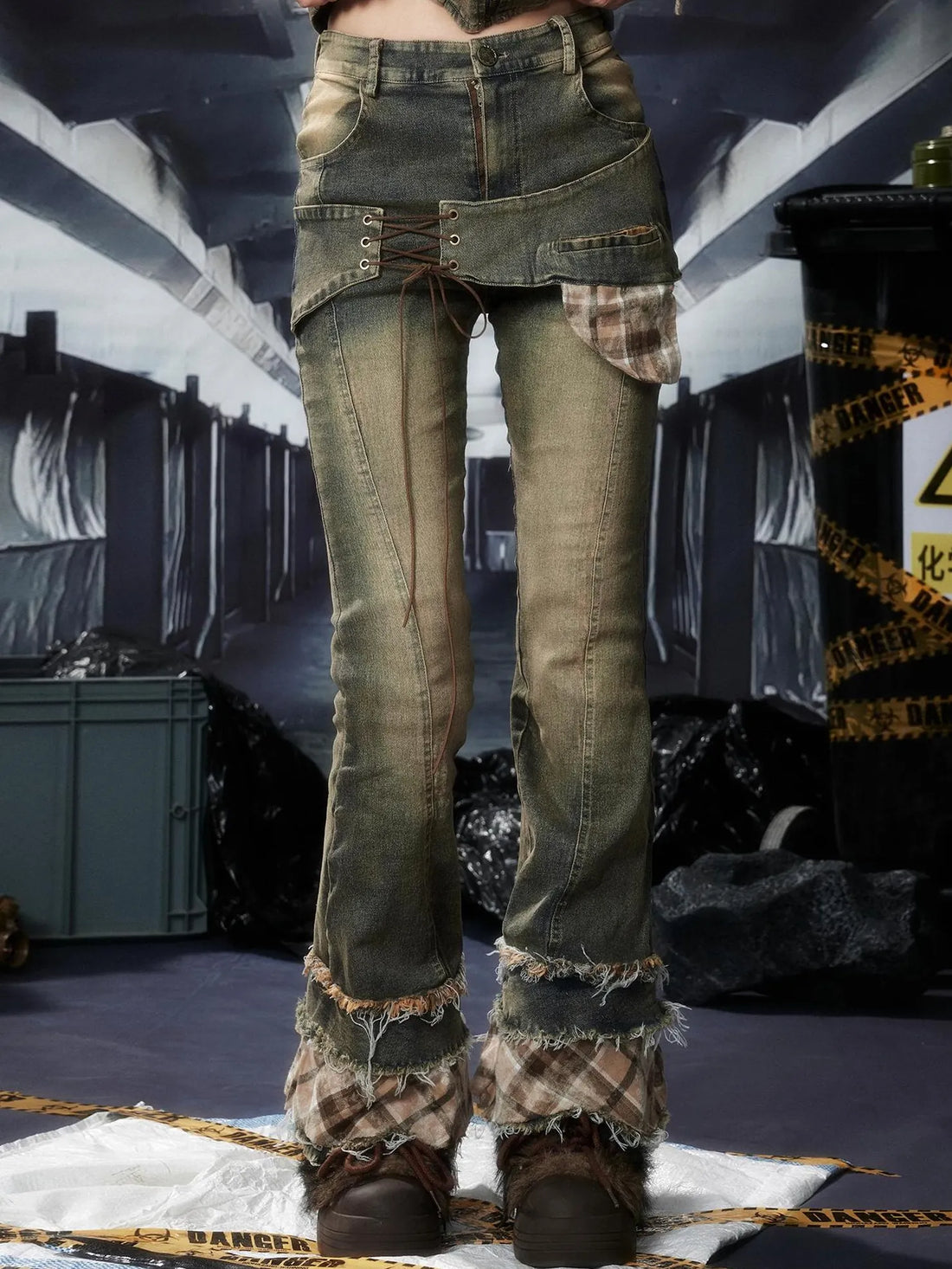 ALL iN plan Acid Riot Distressed Patchwork Flared Jeans Jeans