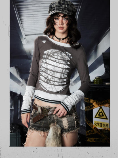ALL iN plan Acid Riot Distressed Stripe Print Hooded Tee