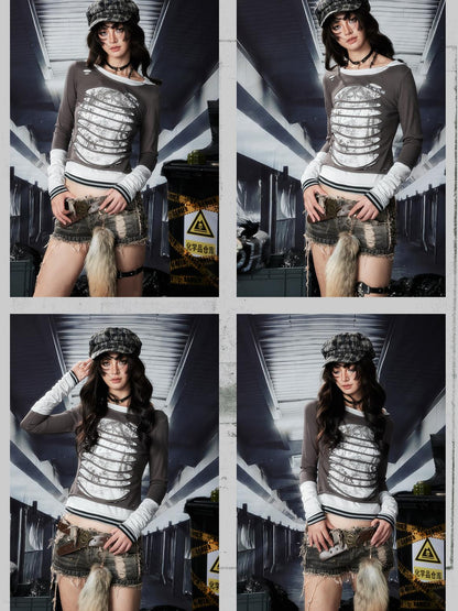 ALL iN plan Acid Riot Distressed Stripe Print Hooded Tee