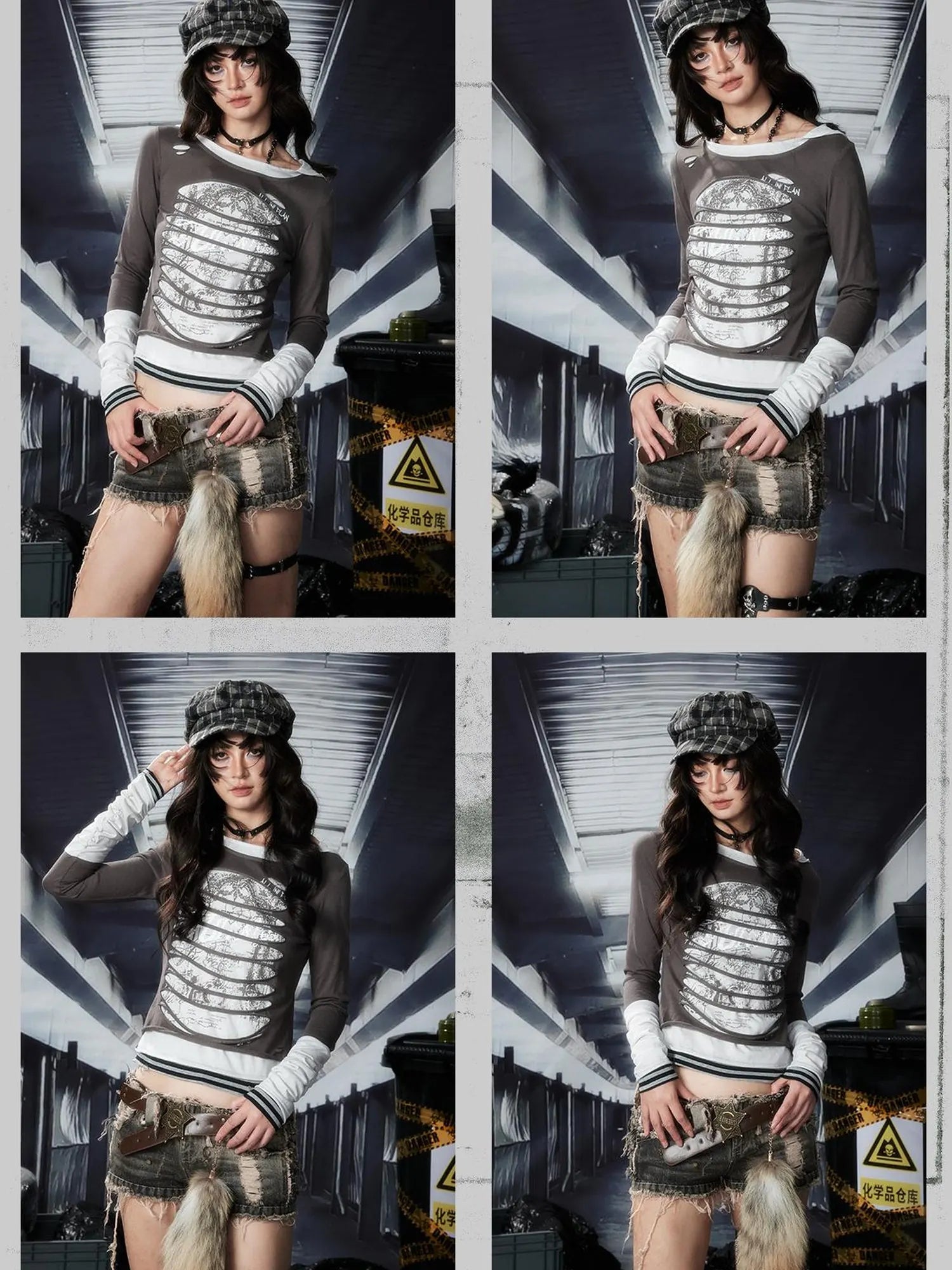 Acid Riot Distressed Stripe Print Hooded Tee