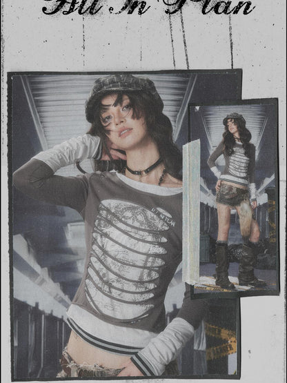 ALL iN plan Acid Riot Distressed Stripe Print Hooded Tee