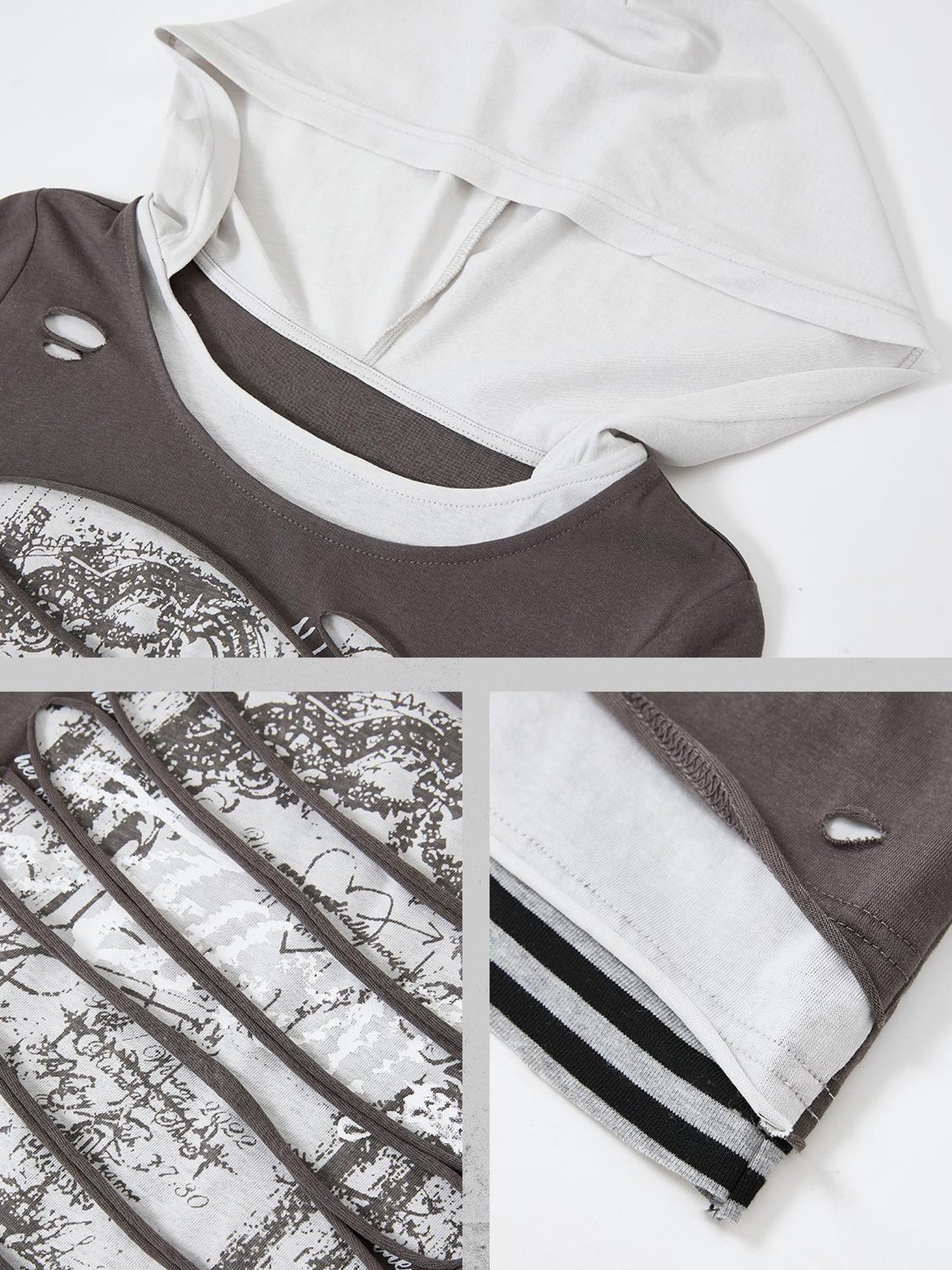 ALL iN plan Acid Riot Distressed Stripe Print Hooded Tee