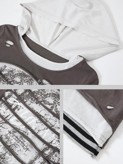 ALL iN plan Acid Riot Distressed Stripe Print Hooded Tee