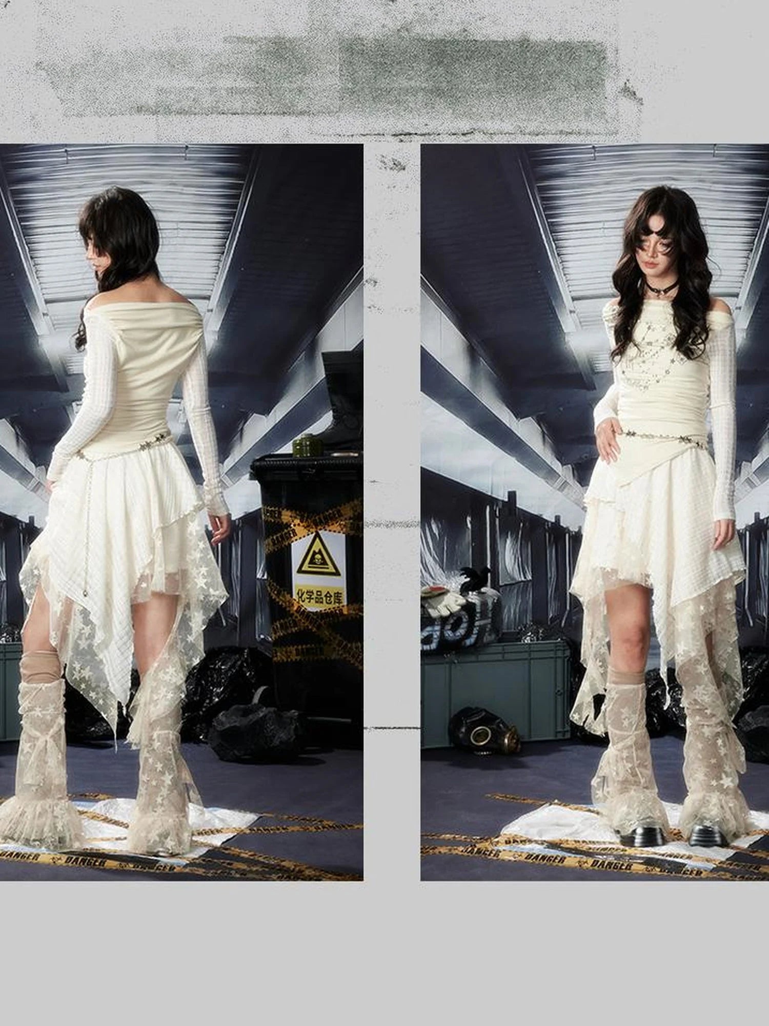 Acid Riot Lace Slit Shoulder Knit Dress