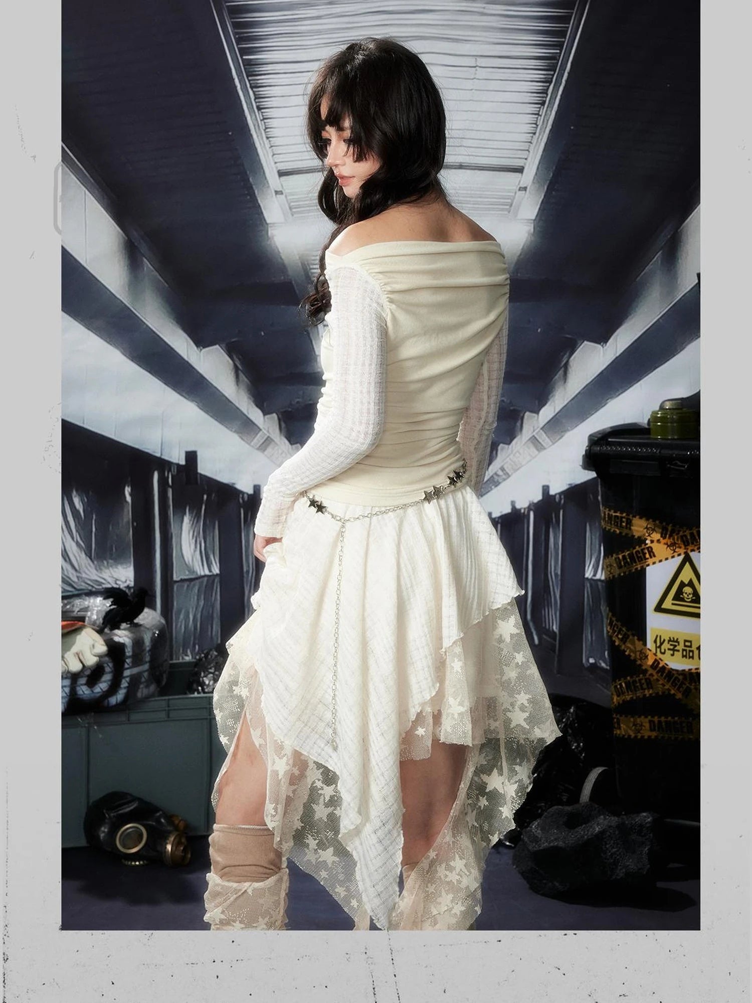 Acid Riot Lace Slit Shoulder Knit Dress