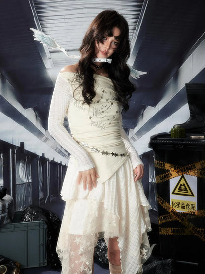 Acid Riot Lace Slit Shoulder Knit Dress