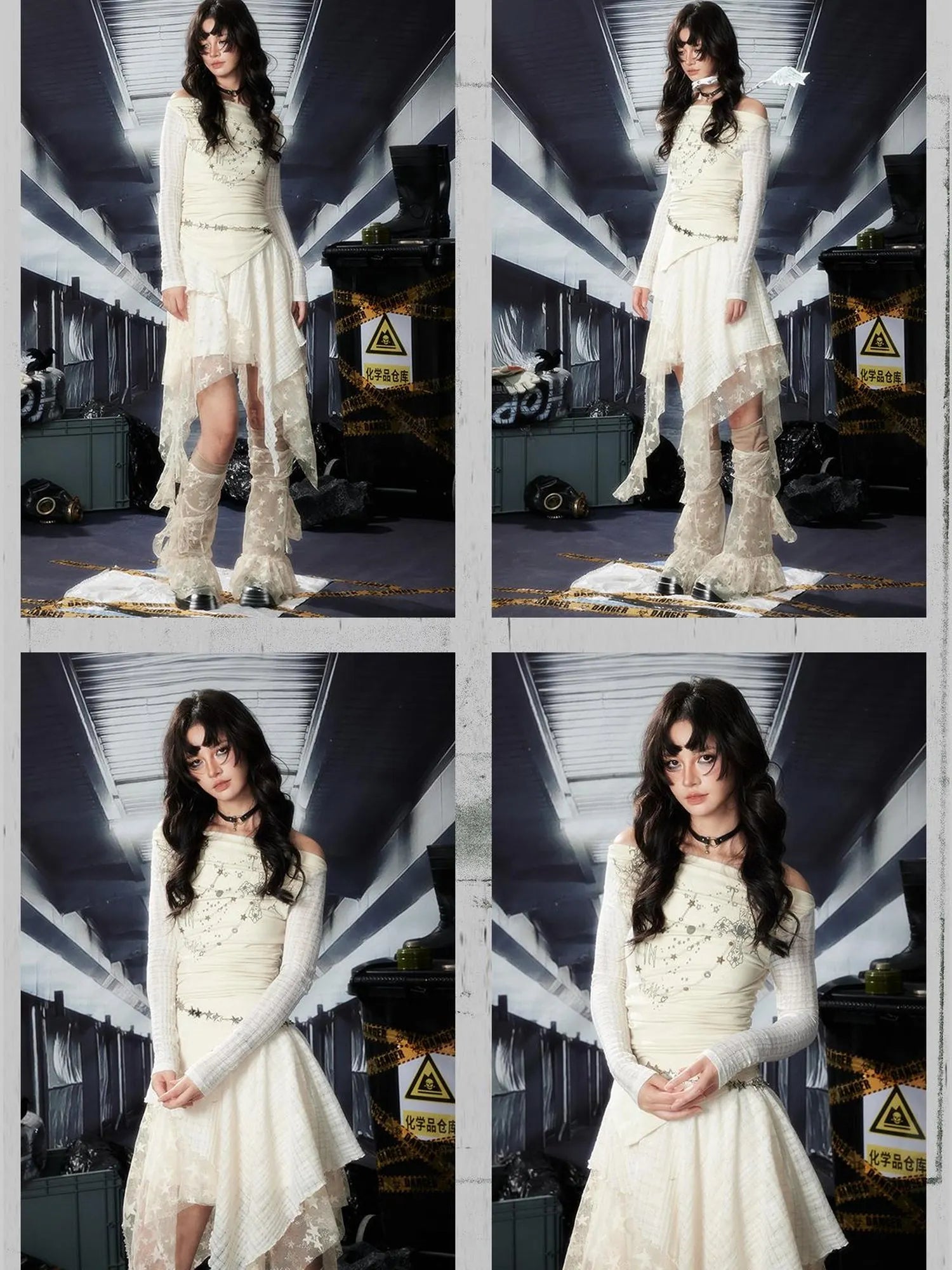 Acid Riot Lace Slit Shoulder Knit Dress