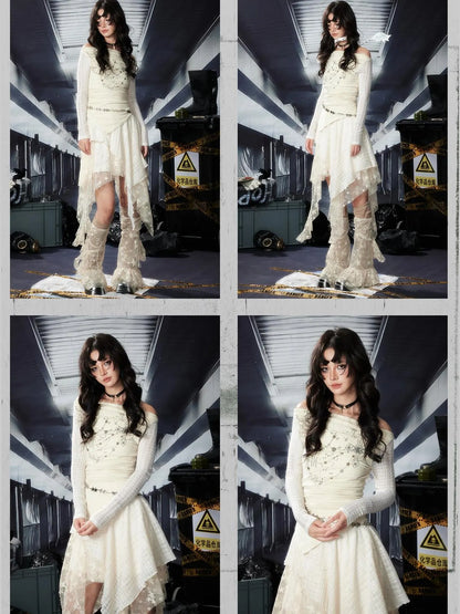 Acid Riot Lace Slit Shoulder Knit Dress